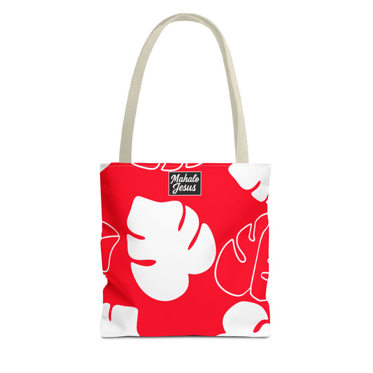 Red Monstera Design Tote Bag