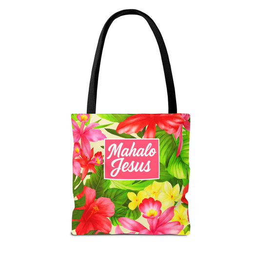 Mahalo Jesus Tote Bag Floral Design