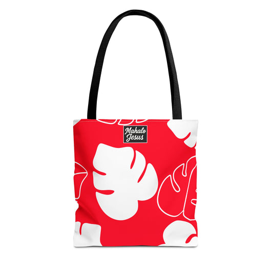 Red Monstera Design Tote Bag